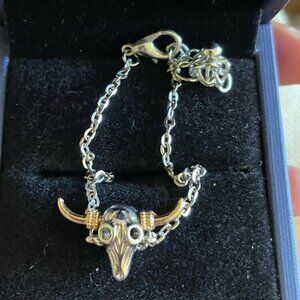Silver and gold bull skull bracelet